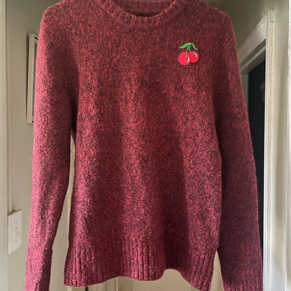 Cherry Embroidered Red Sweater